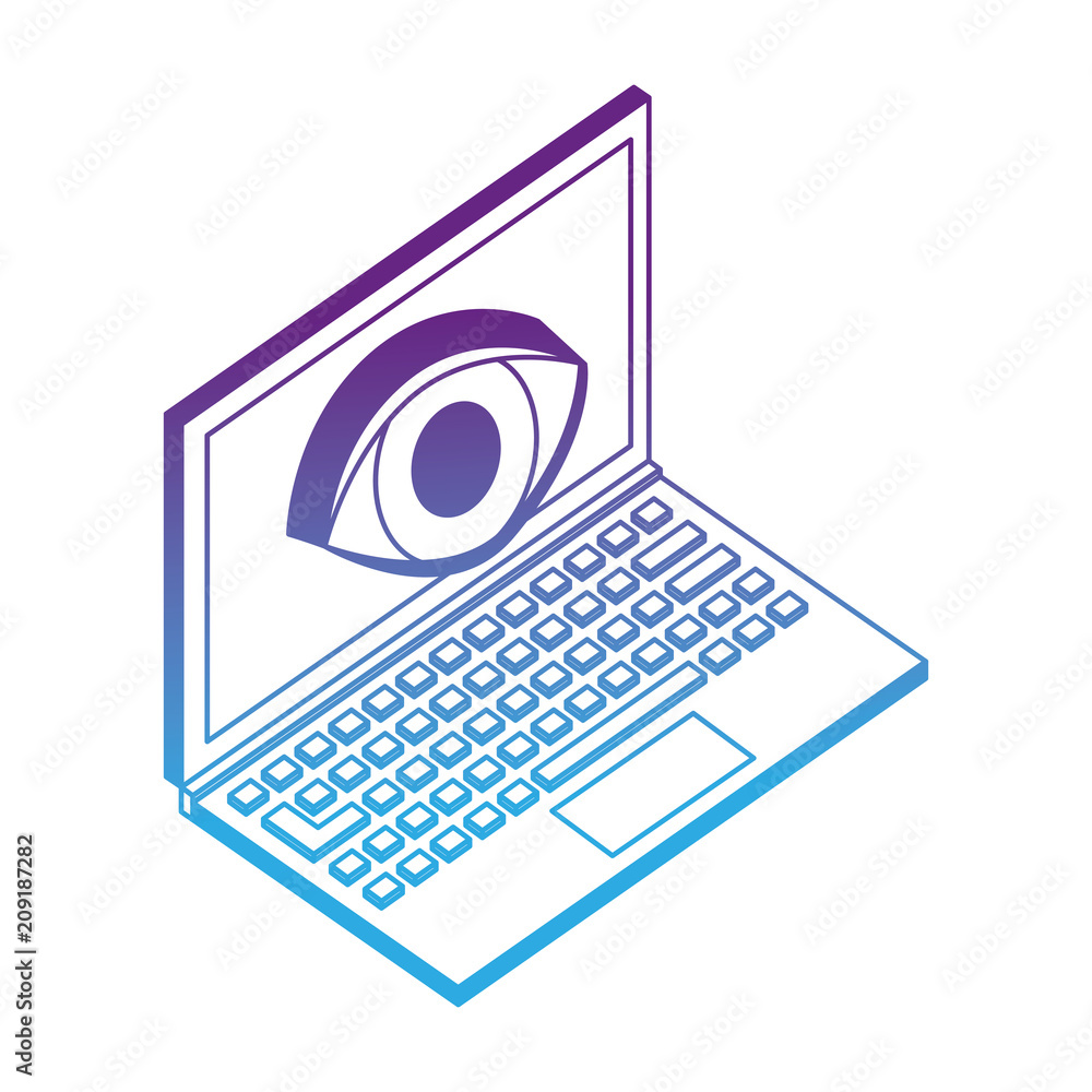 laptop computer and eye surveillance vector illustration neon design laptop computer and eye surveillance vector illustration neon design