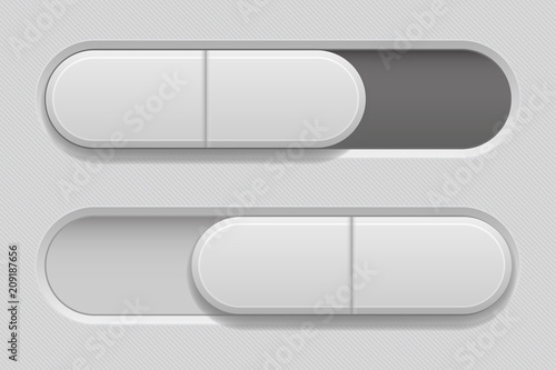On and Off toggle switch slider buttons. Oval icons
