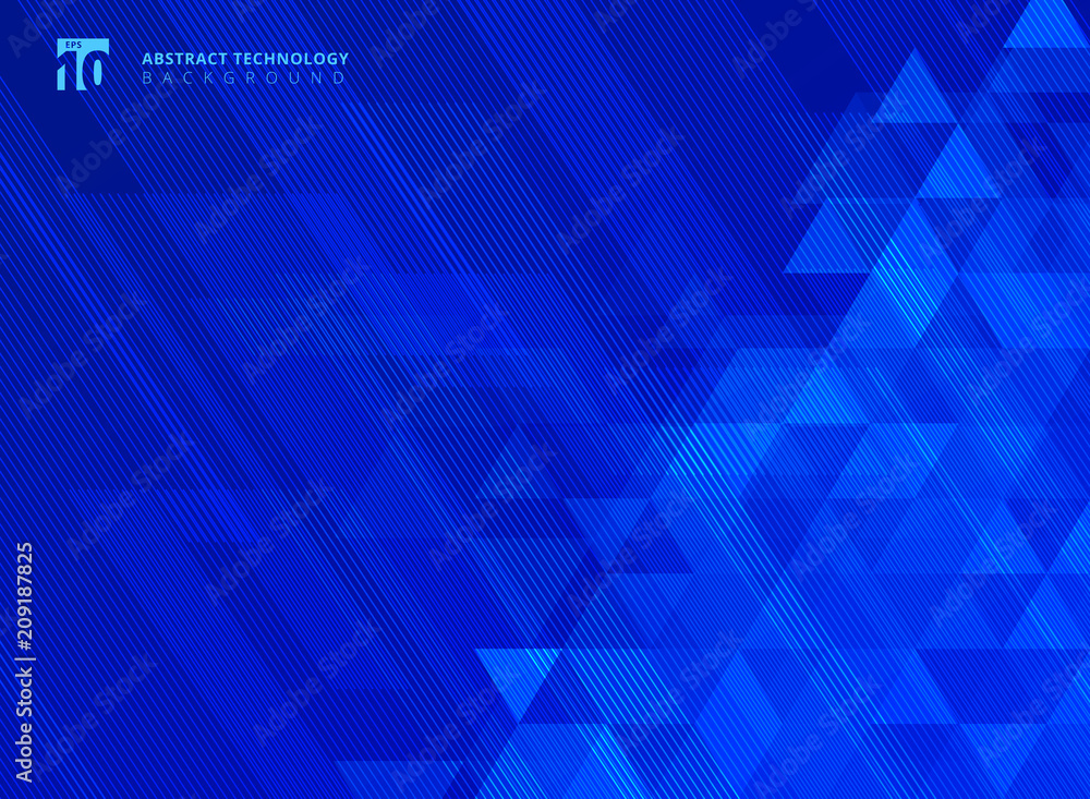 Fototapeta premium Streszczenie linii i trójkątów wzór technologii na niebieskim tle gradientów.