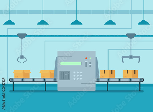 Conveyor belt with robotic arm.