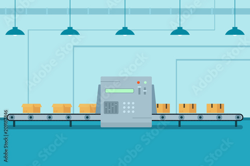 Conveyor belt with robotic arm.