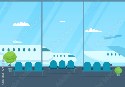Airport lounge. View of the runway