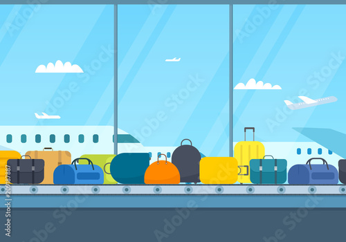 Airport conveyor belt with luggage