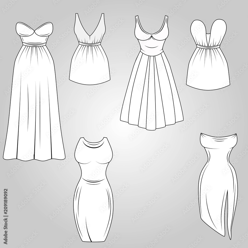 Technical Drawing Of Evening Dress With Wide Slevees Front And Back Views  Stock Illustration  Download Image Now  iStock