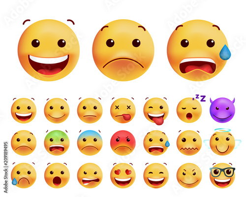 Set of Cute Emoticons on White Background. Isolated Vector Illustration 