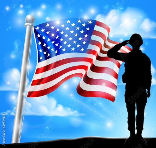 Patriotic Soldier Salute American Flag Background 