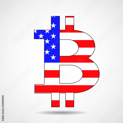Bitcoin sign of American flag. Vector symbol