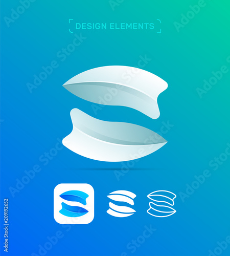 Vector abstract fish horoscope sign. Rounded logo template. Material design, origami, flat and line style