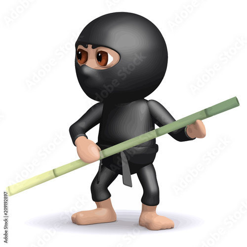 Vector 3d Ninja has bamboo pole