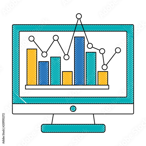 monitor computer with statistical graphics isolated icon vector illustration design