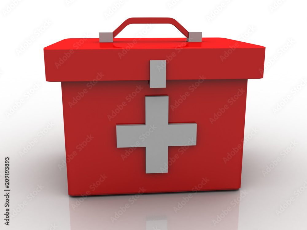 3d rendering First aid kit with office folder 3d rendering First aid kit with office folder