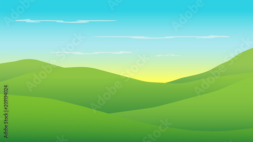 green hills in morning with sunrise country landscape background feeling fresh