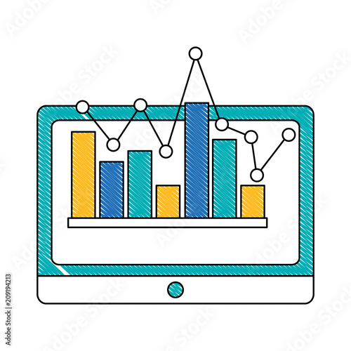 tablet device with statistical graphics isolated icon vector illustration design