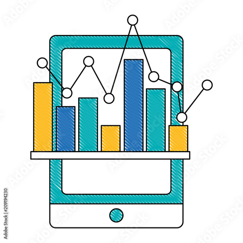 tablet device with statistical graphics isolated icon vector illustration design