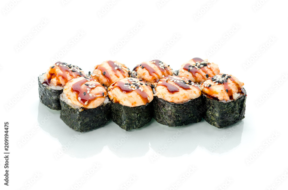 Baked rolls on white background with reflection Baked rolls on white background with reflection