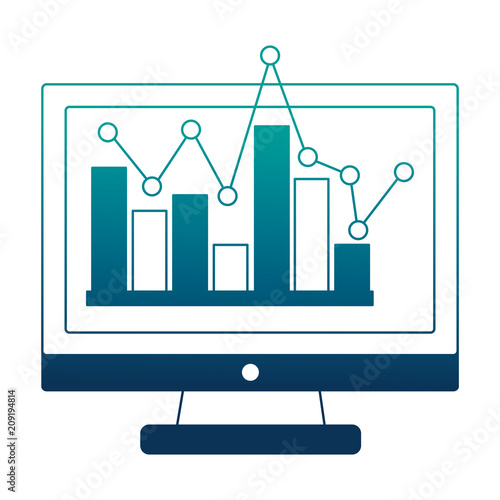 monitor computer with statistical graphics isolated icon vector illustration design