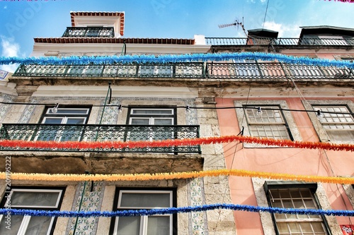 Streets adorned with garlands in Alfama, Lisbon