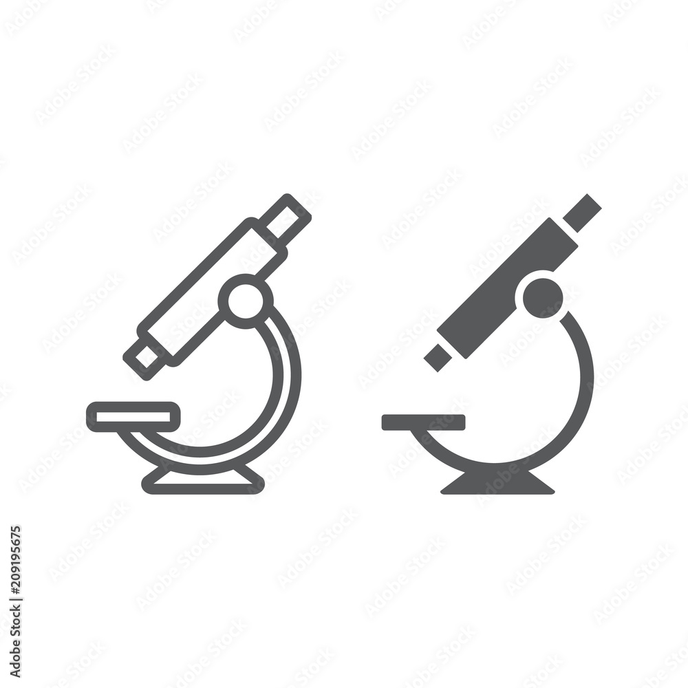 Microscope line and glyph icon, school and education, science sign vector graphics, a linear pattern on a white background, eps 10. Microscope line and glyph icon, school and education, science sign vector graphics, a linear pattern on a white background, eps 10.