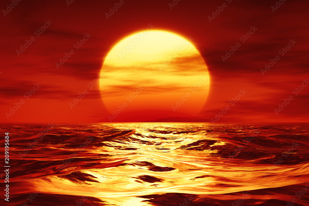 Fototapeta zachód słońca nad dzikim morzem