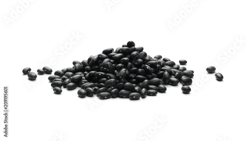 Organic black beans pile, isolated on white background