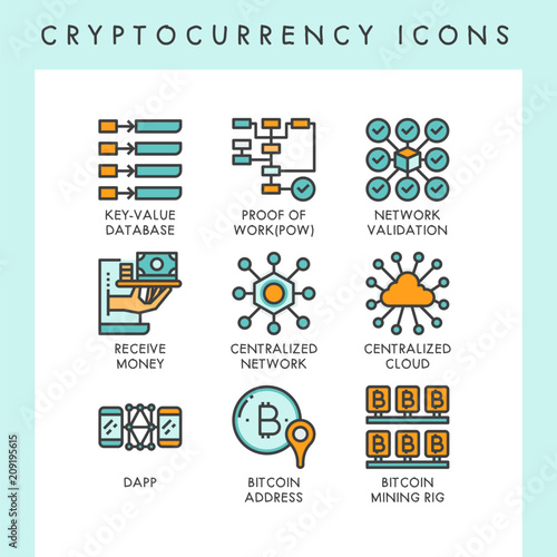 Cryptocurrency icons concept illustrations