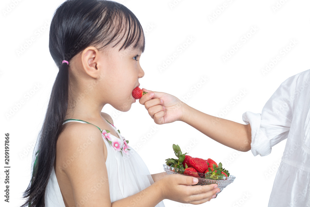 Asian Little Chinese Girl Eating Strawberry Asian Little Chinese Girl Eating Strawberry