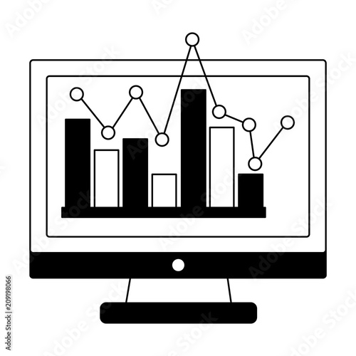 monitor computer with statistical graphics isolated icon vector illustration design