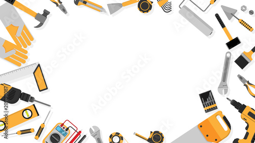border frame of black-yellow color tools set as background with blank copy space for your text. vector illustration a part of tools set icons isolated on white background , flat design photo