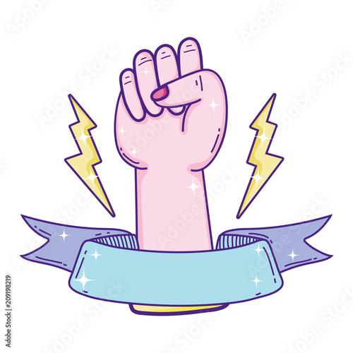 opposition hand protest with thunders and ribbon