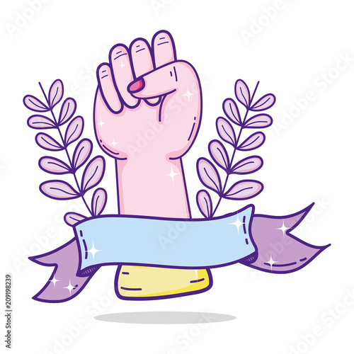 opposition hand protest with branches leaves and ribbon