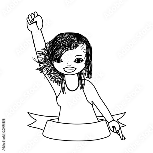 line woman hairstyle with oppose protest and ribbon