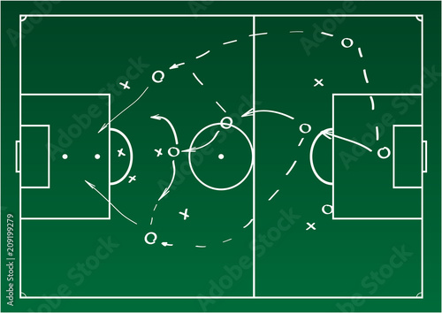 Soccer or football game strategy plan. Realistic blackboard. Vector illustration. Sport infographics element. Vector illustration