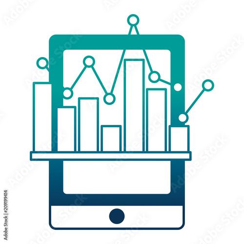 tablet device with statistical graphics isolated icon vector illustration design