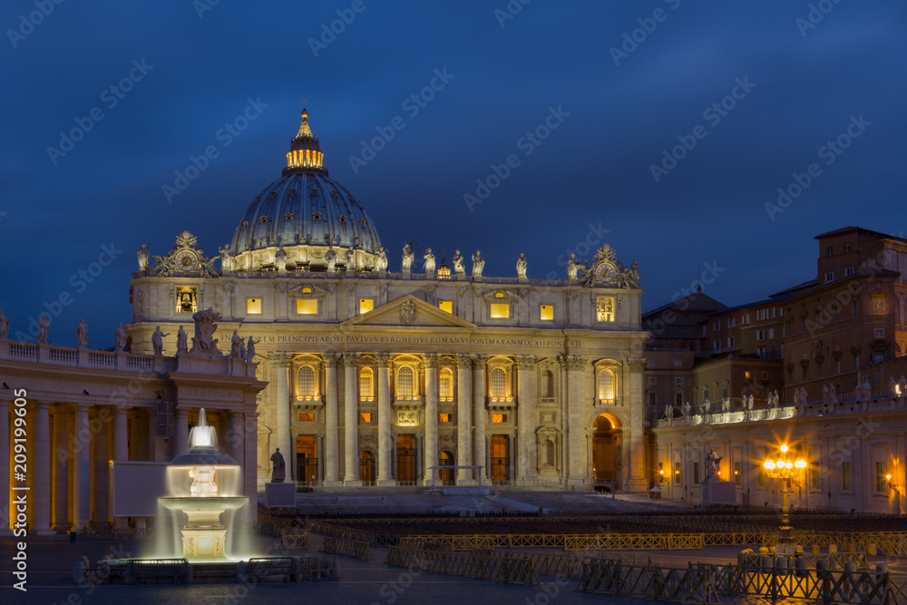 St. Peter's Square at night. Vatican City, Rome, Italy