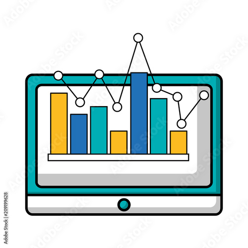tablet device with statistical graphics isolated icon vector illustration design