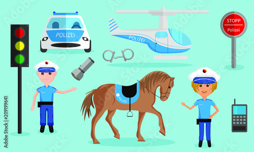 Vector illustration of cute german police icons. Separated on layers