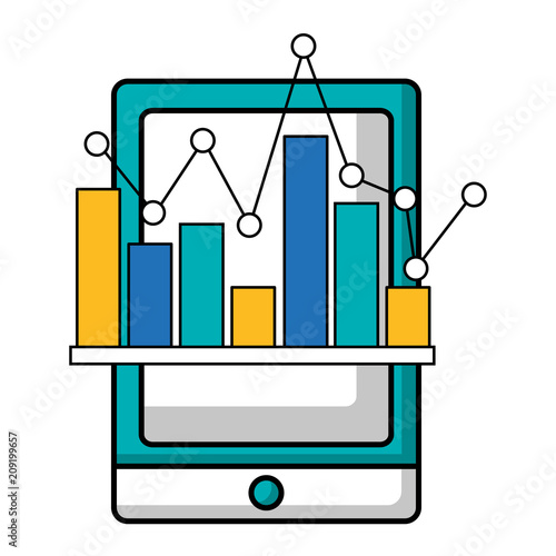 tablet device with statistical graphics isolated icon vector illustration design