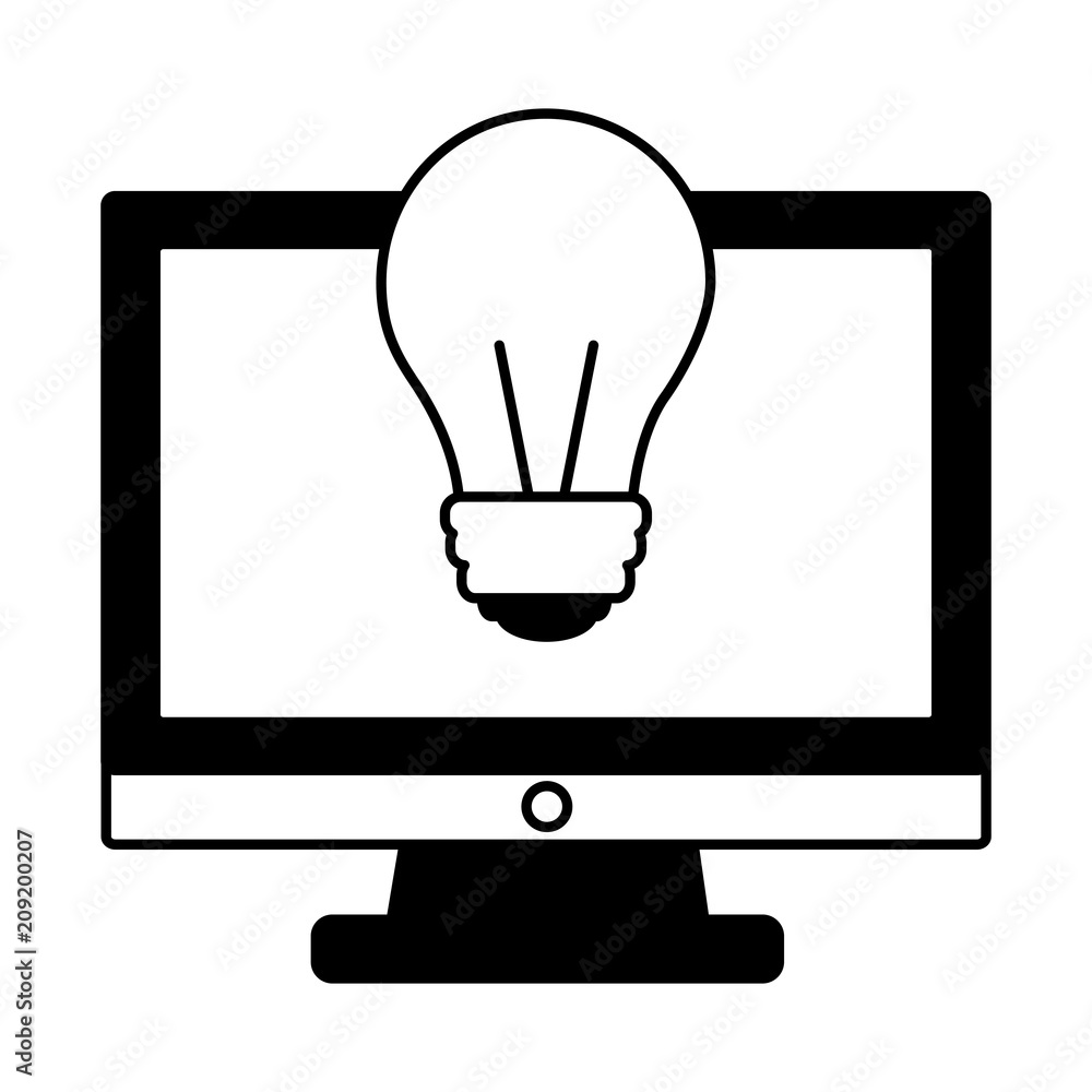 monitor computer with light bulb isolated icon vector illustration design monitor computer with light bulb isolated icon vector illustration design