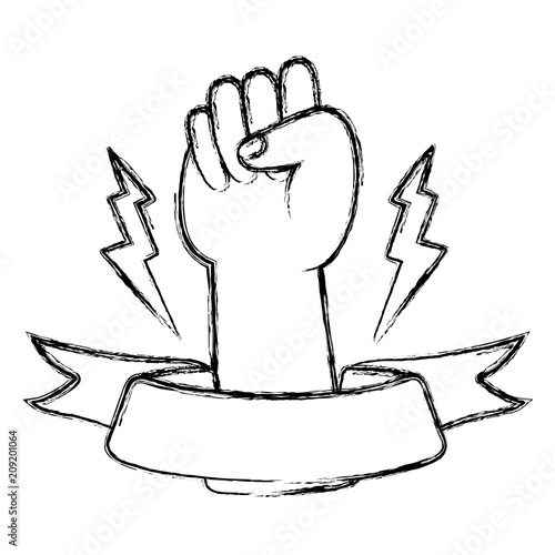 grunge opposition hand protest with thunders and ribbon