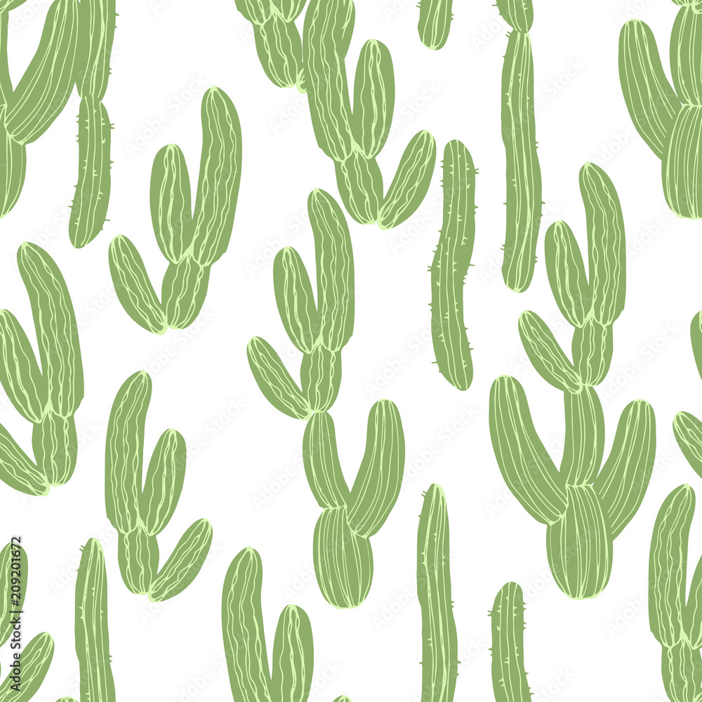Beautiful hand drawn vector tile pattern of cacti in scandinavian style isolated on white. Simple sweet kids nursery illustration. Graphic design for apparel print. Beautiful hand drawn vector tile pattern of cacti in scandinavian style isolated on white. Simple sweet kids nursery illustration. Graphic design for apparel print.