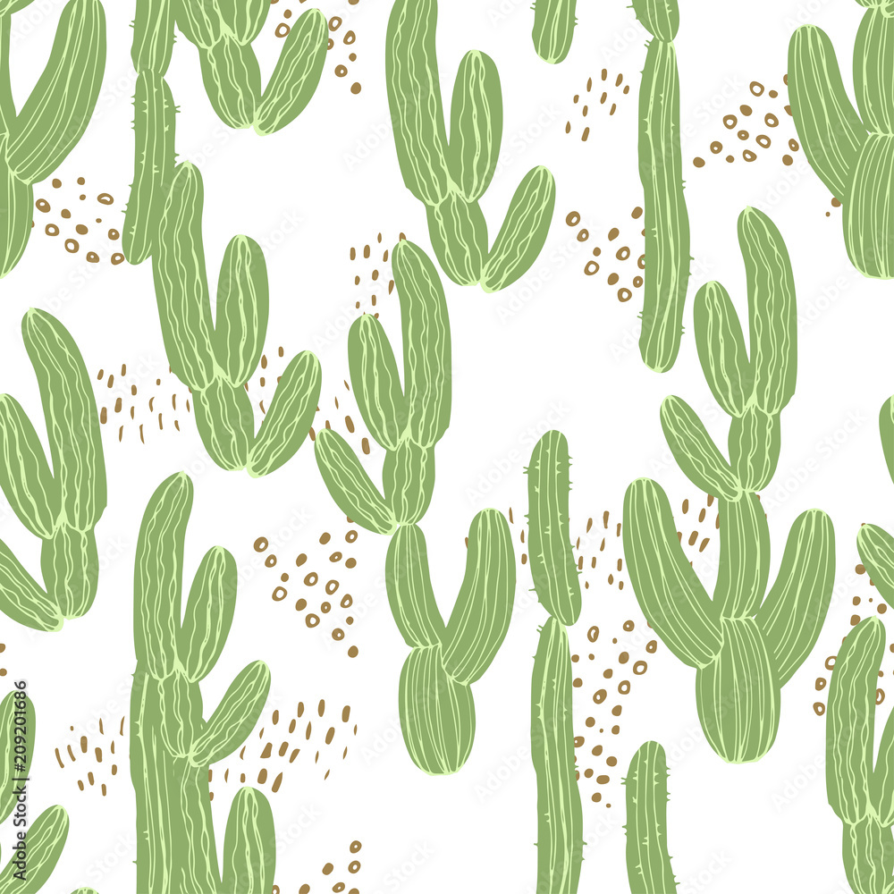 Obraz Beautiful hand drawn vector tile pattern of cacti in scandinavian style isolated on white. Simple sweet kids nursery illustration. Graphic design for apparel print.