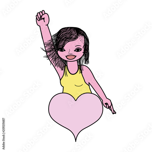 color woman with oppose hand up and heart