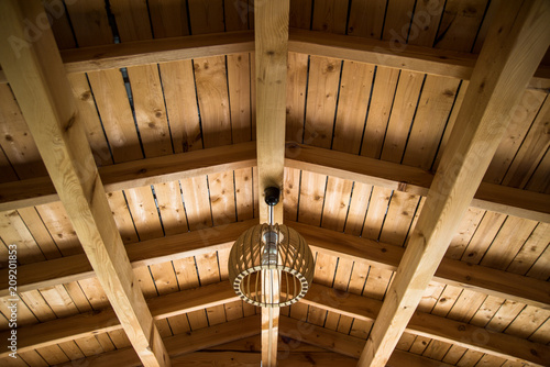 Wood beam ceiling