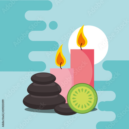 stone therapy candles aroma spa wellness vector illustration