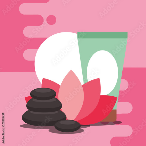 stone massage therapy and cream herbal spa wellness vector illustration