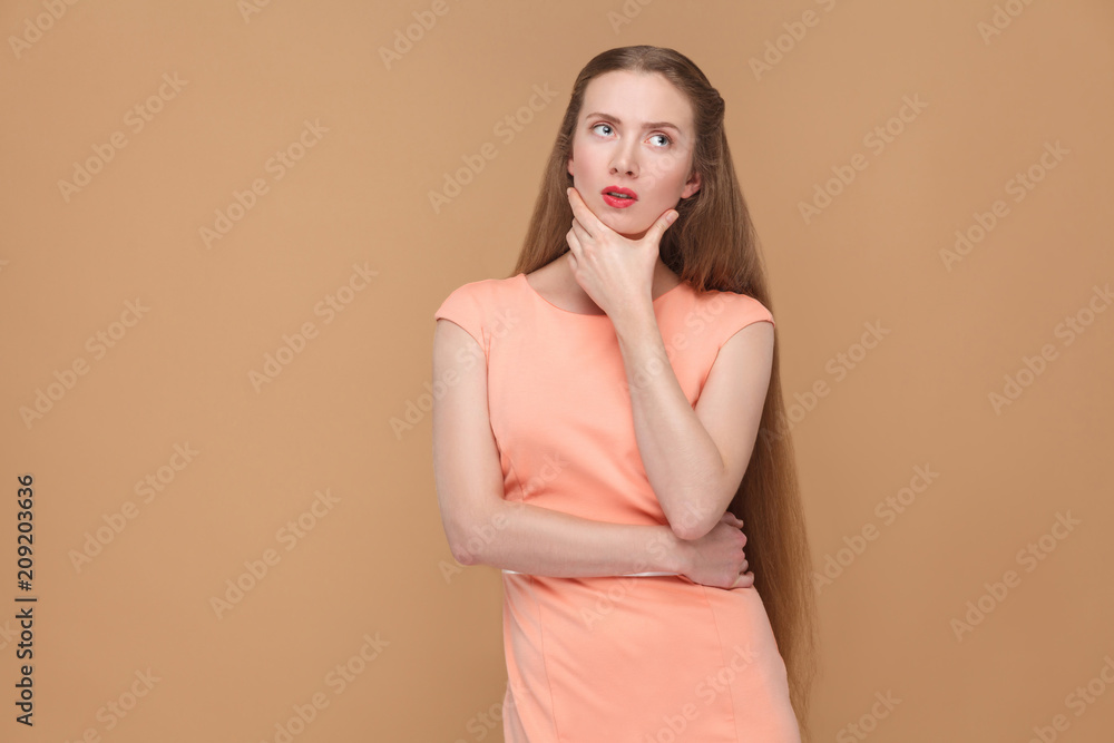 confused, thoughtful woman looking away. confused, thoughtful woman looking away.