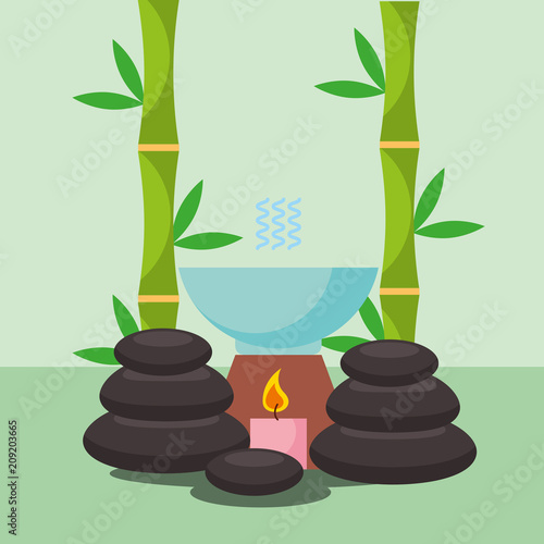 aromatherapy stone massage treatment candle spa wellness vector illustration