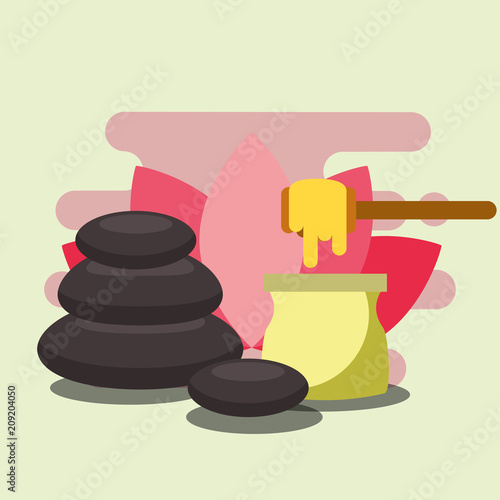 depilatory wax treatment and stone massage spa wellness vector illustration