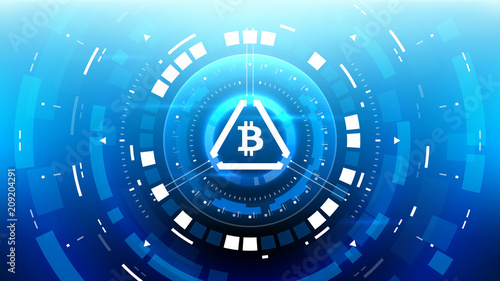 Bitcoin cryprocurrency futuristic vector illustration for background, HUD, graphical user interface, banner, business and finance infographics and more. Worldwide digital money blockchain system