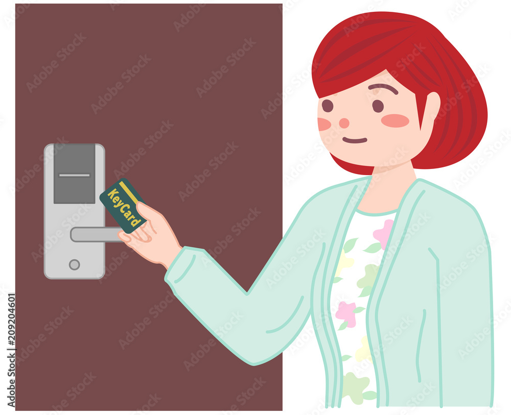 カードキーを使う女性 カードキーを使う女性